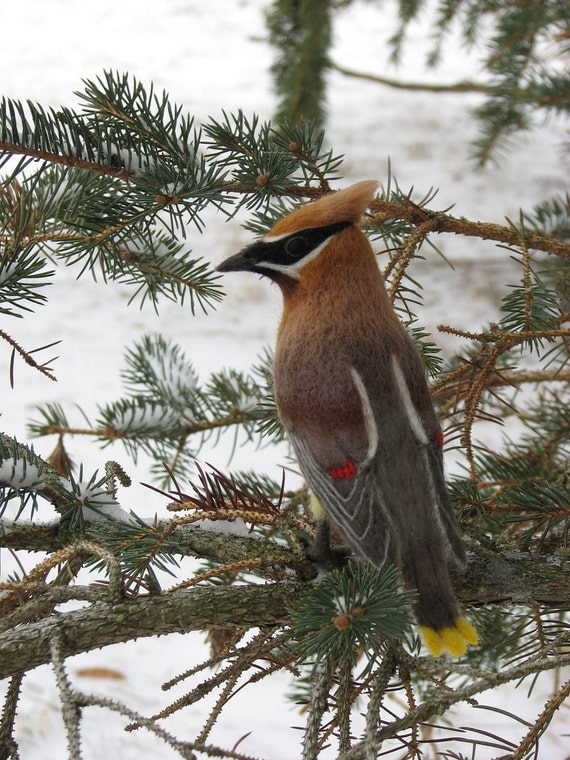 Needle Felted Bird - Cedar Waxwing