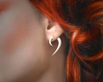Fake Gauge Earrings, Tribal Jewelry, Medium Bone Hooks, Faux Gauges, Expanders, Cheaters, Handmade, Organic, Plugs - B01
