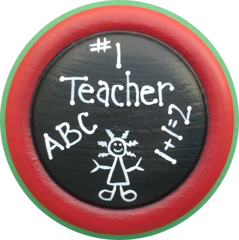 Teacher Button Pin Brooch Hand Painted Wood Gift
