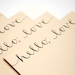 Hello Love Stationery Set, Handwritten Cards, Modern Calligraphy, Tan, Beige, Khaki, Neutral, Set of 4 Flat Notecards