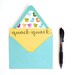 SALE Duck Stationery Set . Quack Quack . Modern Calligraphy . Mustard Yellow Cards with Duck Lined Aqua Envelopes . Set of 6
