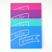 Hello Friend Stationery, Banner Illustration, Hand-Lettered Calligraphy, Bright Folded Cards, Teal, Blue, Pink, Purple, Set of 4