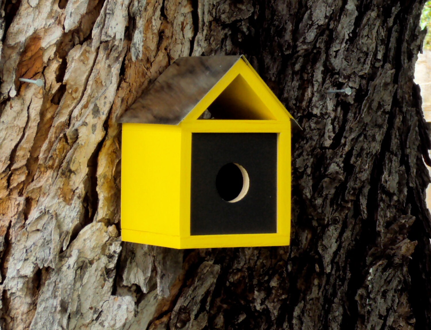 Mid Century Modern Goldfinch Birdhouse In Yellow By Nathandanials