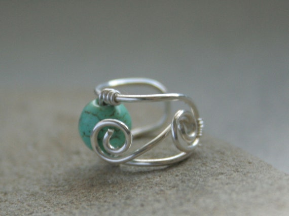 Teal tiny sterling silver wire ear cuff with by bodzastudio
