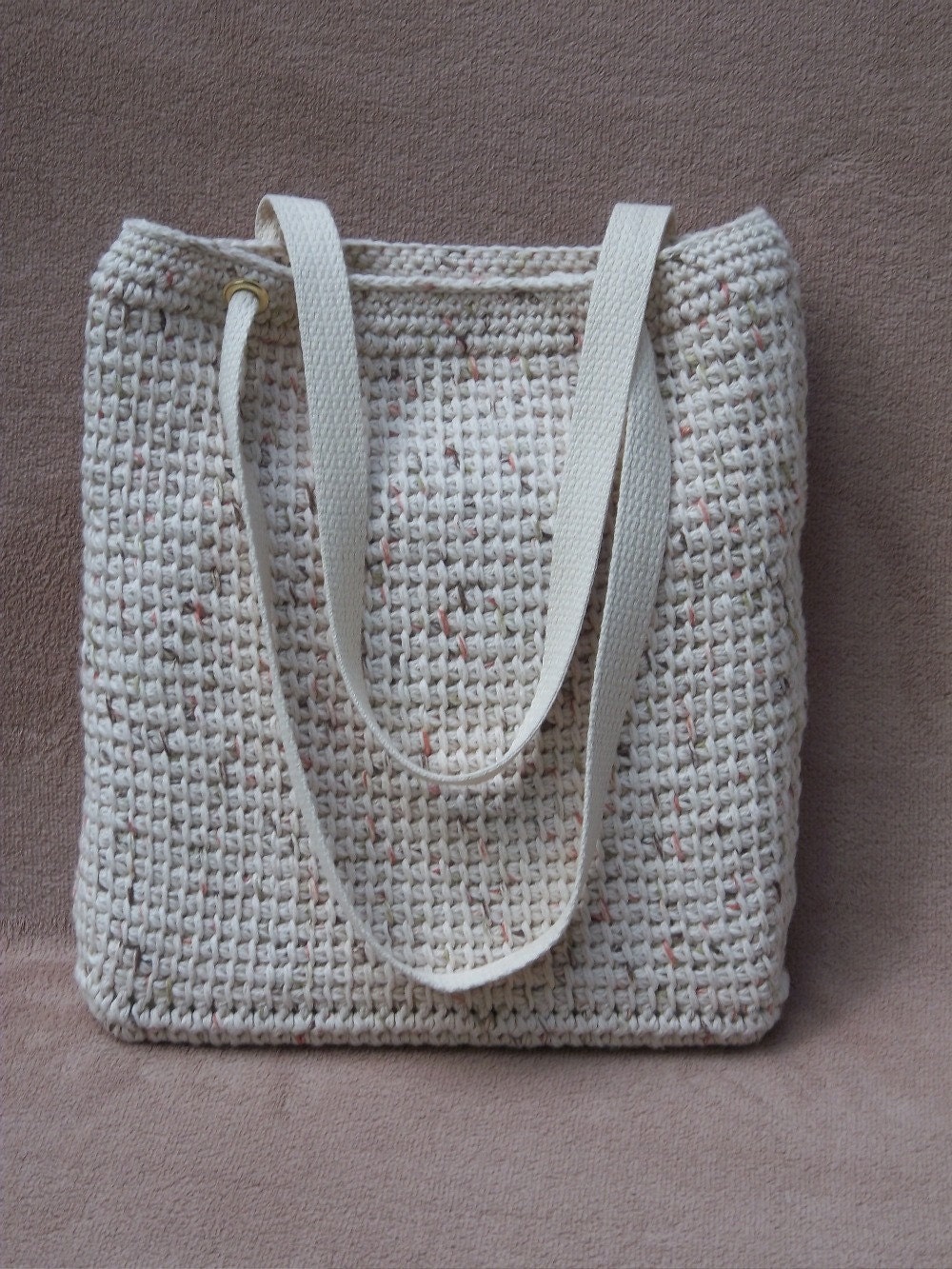 Large Bag Large Bag Beige Cotton Tunisian by DarlenesGiftShop