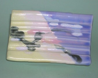 Bar Soap Holder, Soap Dish, Handbuilt Porcelain, pink, blue, yellow, Pastel Pottery, Calligraphy