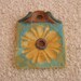 Square Porcelain Pendant, Carved Golden Yellow Flower, Handmade Beads