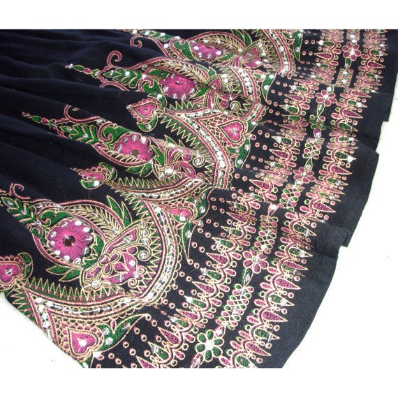 Gypsy Skirt: Black Knee Length Skirt Boho Indian Bollywood