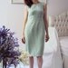 Vintage Handmade 60s style tulip shift dress pastel sage green lavender infused floral embossed