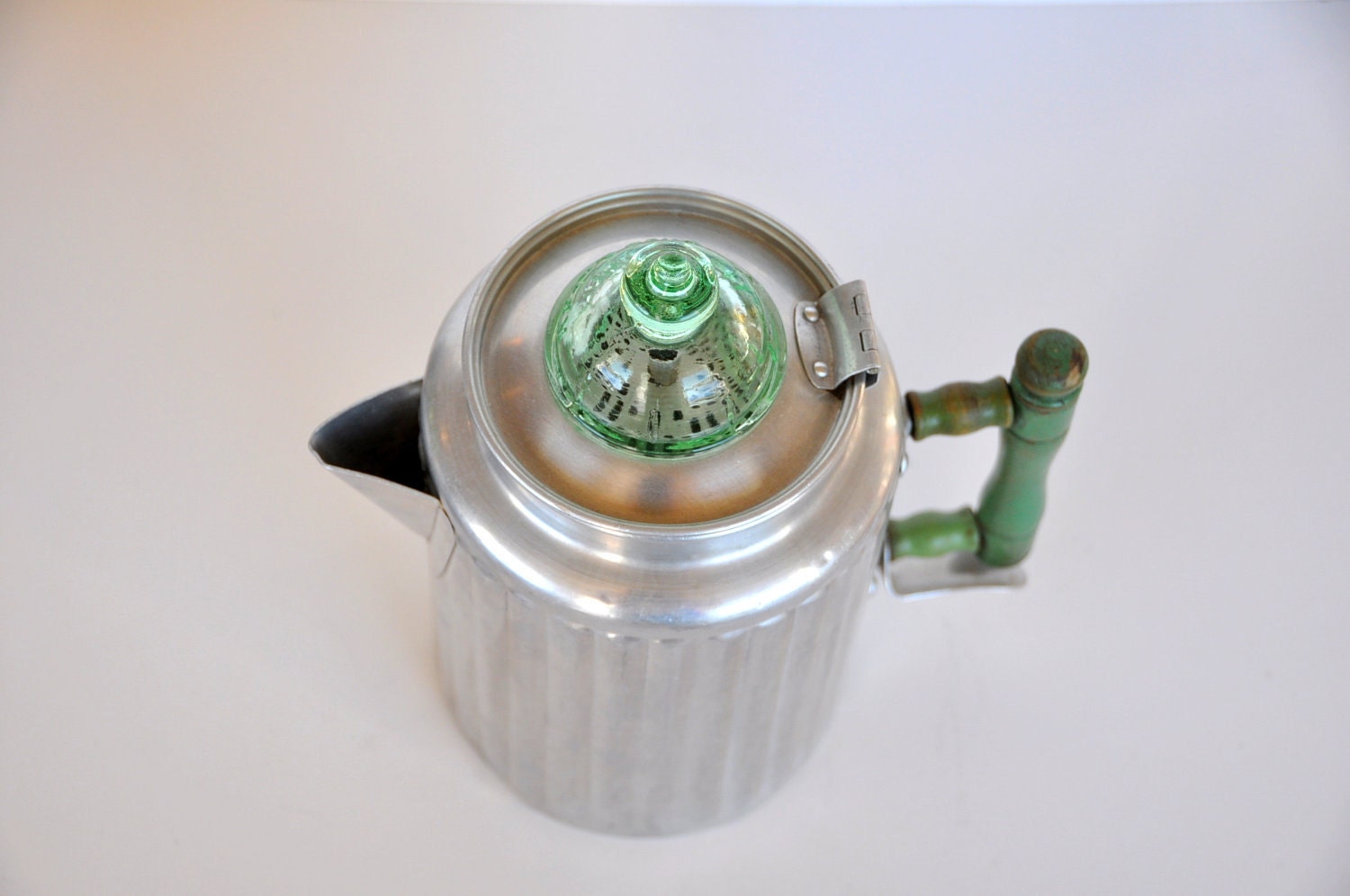 Vintage ALUMINUM COFFEE Pot Percolator Depression glass
