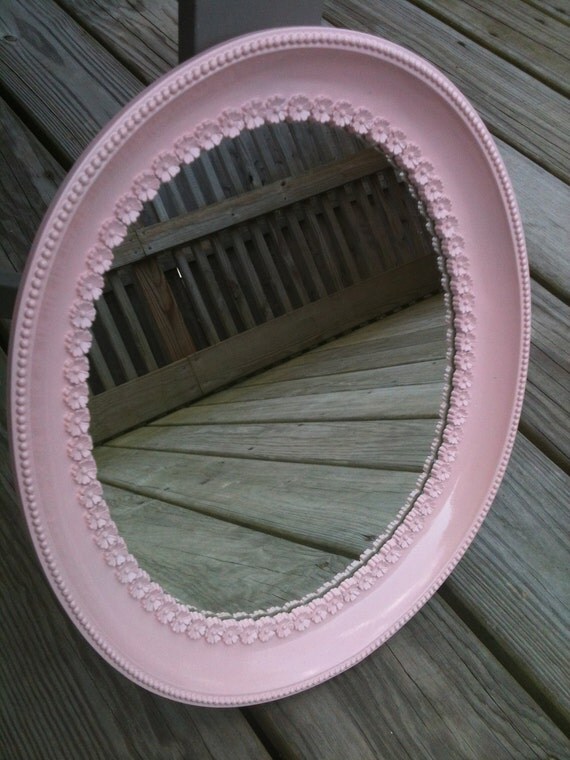 Antique Oval Light Pink Mirror Frame/ Home Decor/ Vintage/