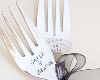 Personalized Wedding Forks - Custom Hand Stamped Keepsake Wedding Cake Forks Flatware - Wedding Bridal Shower Gift