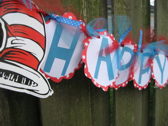 Items similar to Birthday Banner - Cat in the Hat - Dr Seuss on Etsy