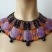 Dramatic egyptian necklace, amethyst, onyx and coral beads , Juno