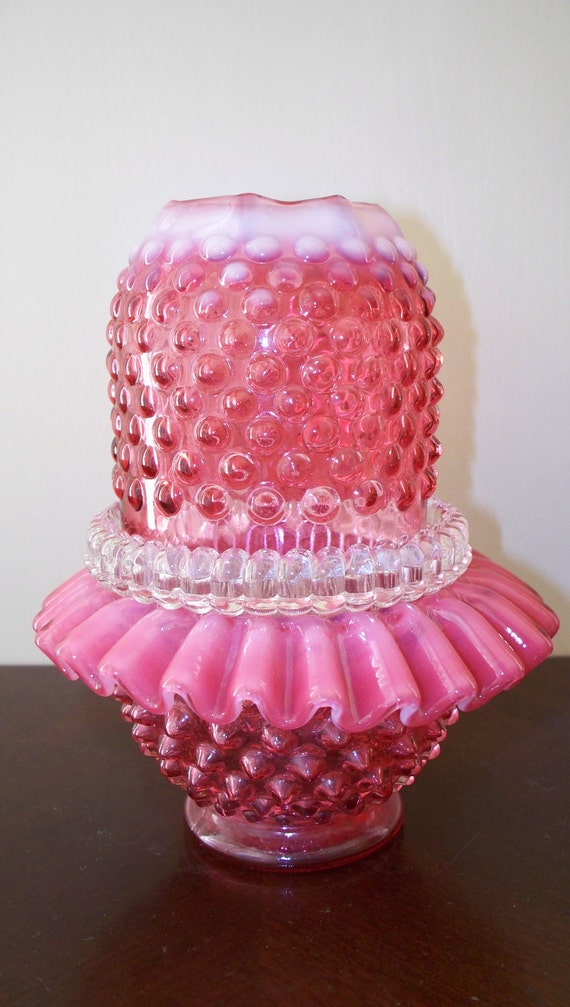 Fenton Cranberry Hobnail Opalescent Fairy Light 3 Piece