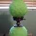 Reserved-----Fenton Satin Poppy Gone With The Wind Lamp Lime Green Vaseline Glass Glow