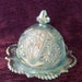 Imperial Ice Blue Carnival Glass Butter Dish Domed Lid Cosmos Design Iridescent Pagoda Handle