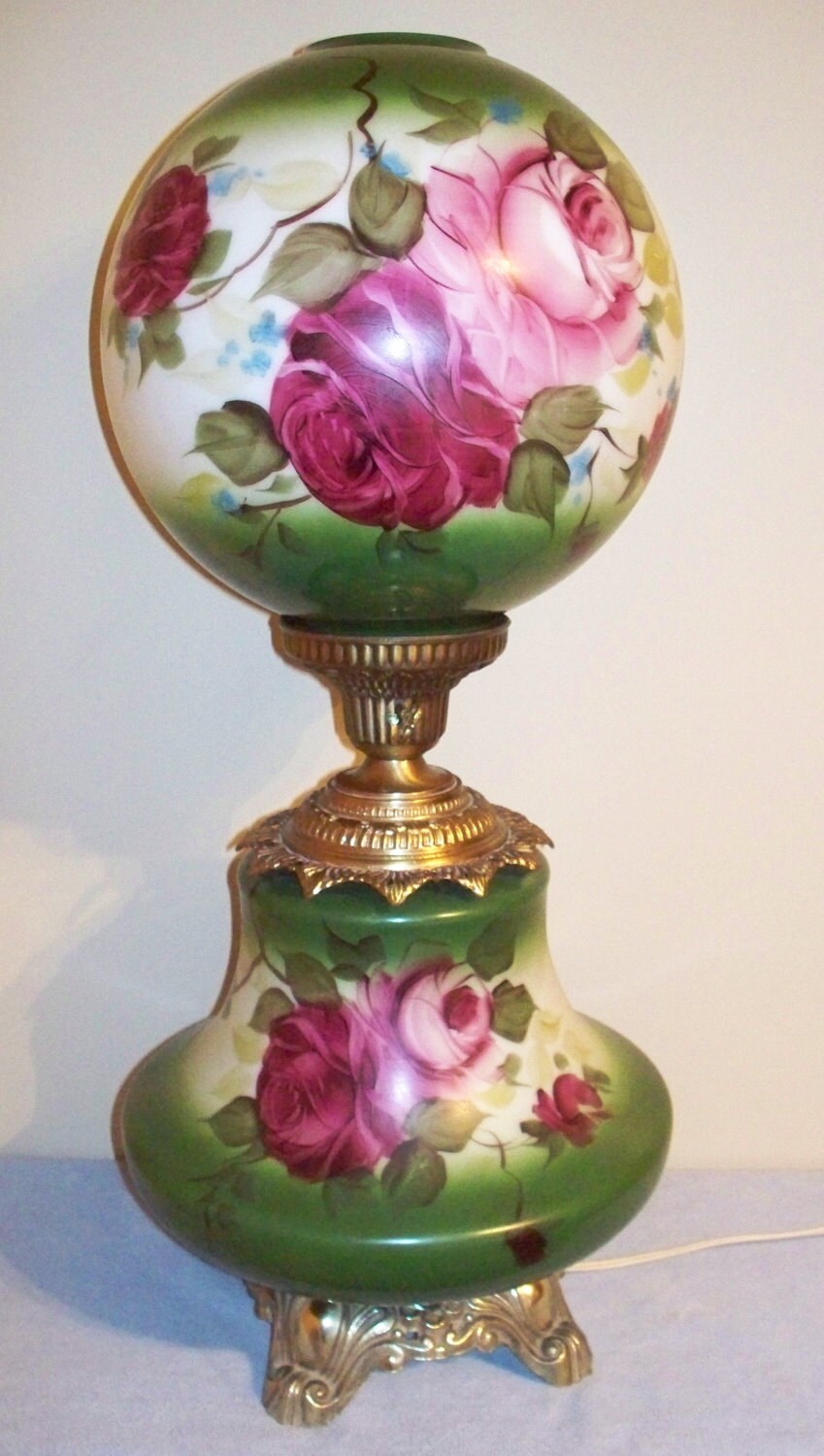Vintage Electric Parlor Lamp GWTW Ball Globe Hand Painted