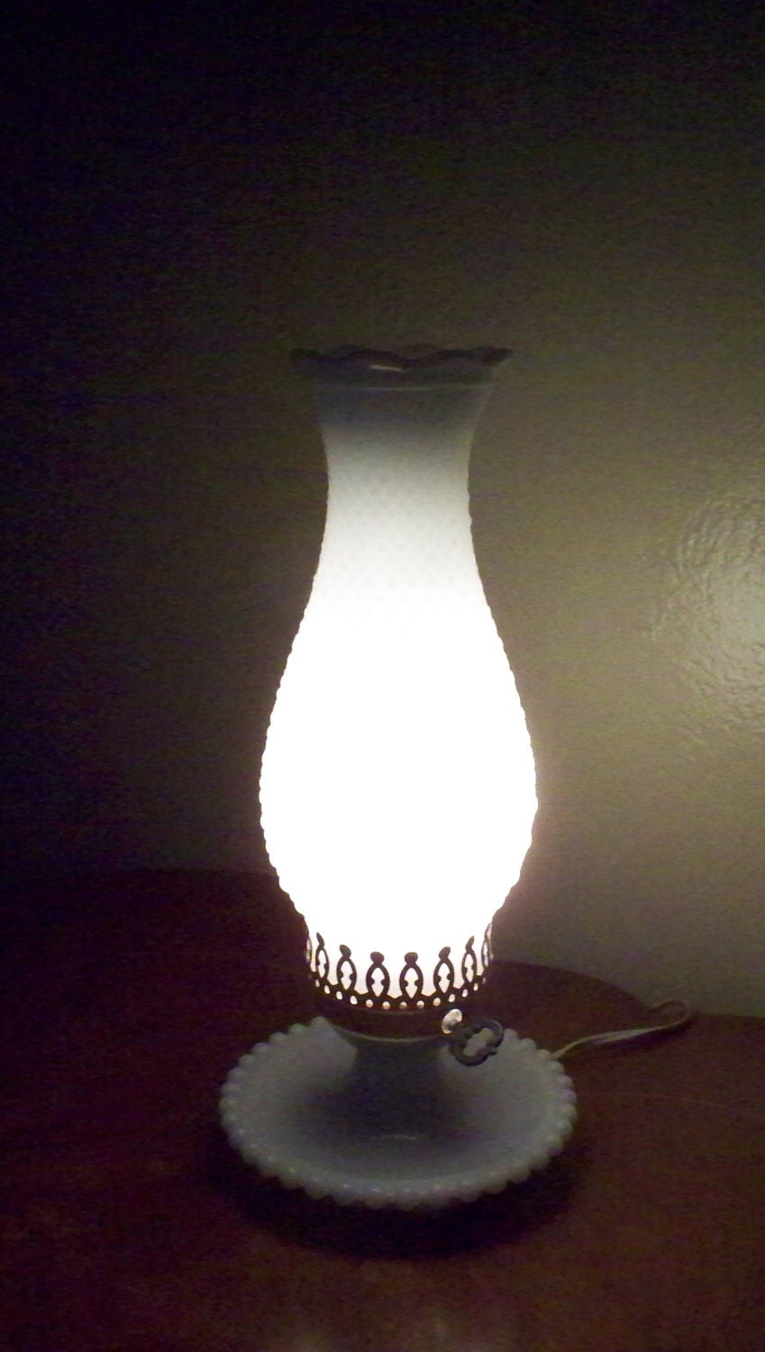 Vintage Fenton Electric Hurricane Lamp Milk Glass Hobnail