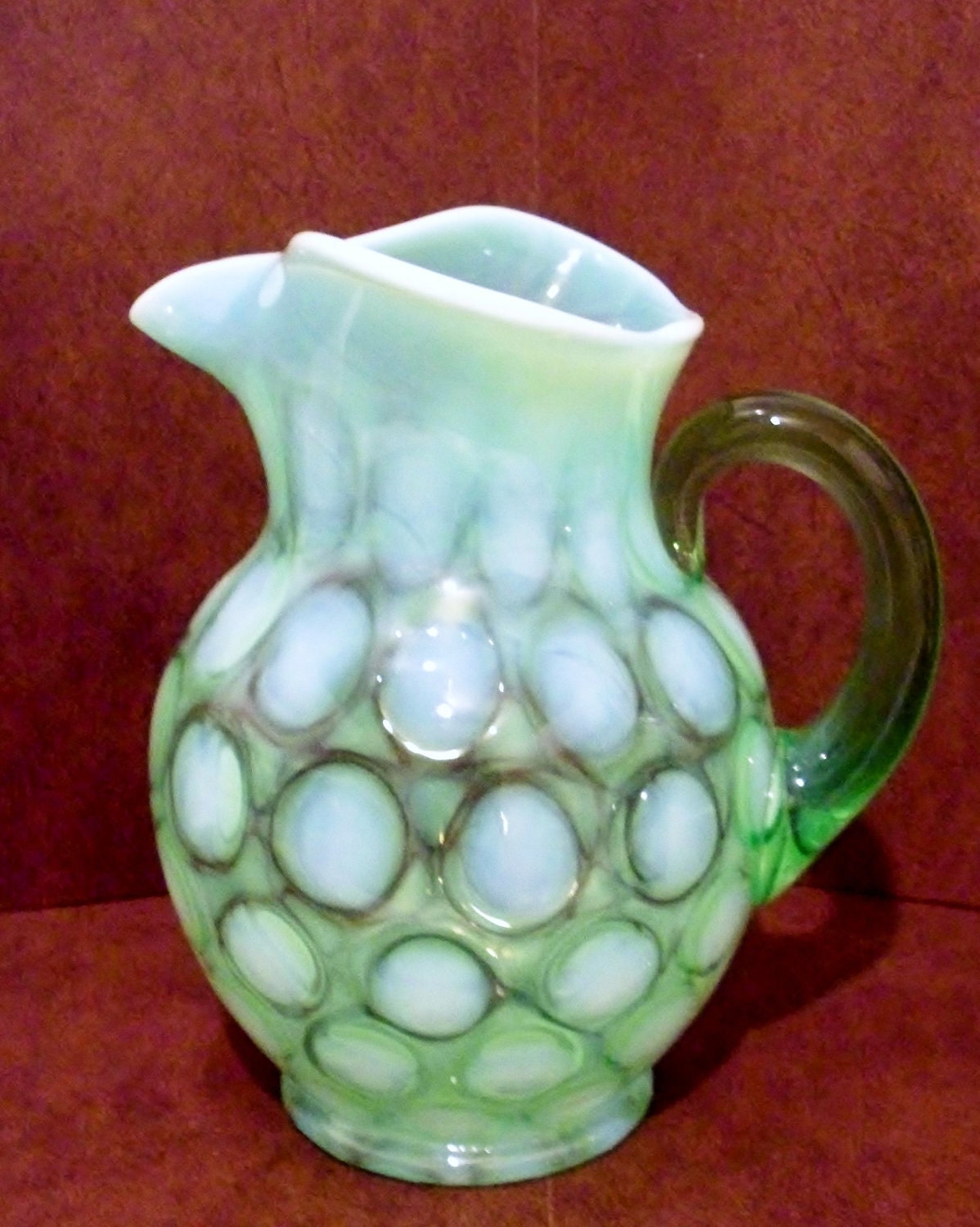 Fenton Apple Green Opalescent Dot Optic Vaseline Glass Glow