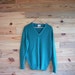 SALE / Vintage Teal V Neck Botany Wool English Sweater small medium large xl