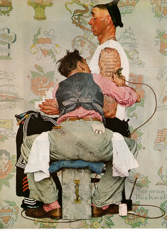 Norman Rockwell Print The Tattooist Tattoo Artist Sailor Navy
