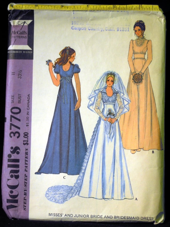 Vintage 1973 McCall's Junior Bride and Bridesmaid Dress