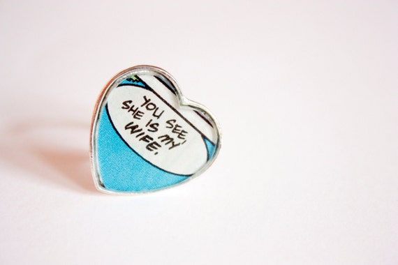 SHE'S MY WIFE Recycled vintage comic book heart ring