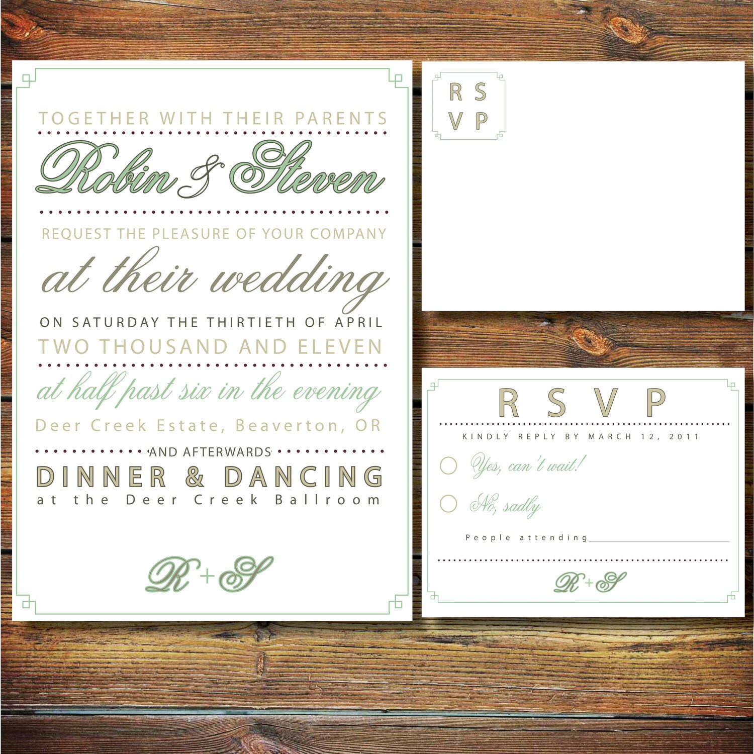 Pretty Pearlescent paper Wedding Invitations with rsvp card, twine and ...