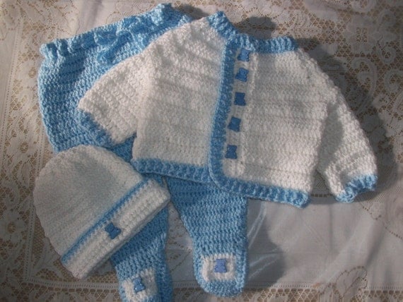 Crochet Baby Boy Sweater Set Layette With Leggings Perfect For