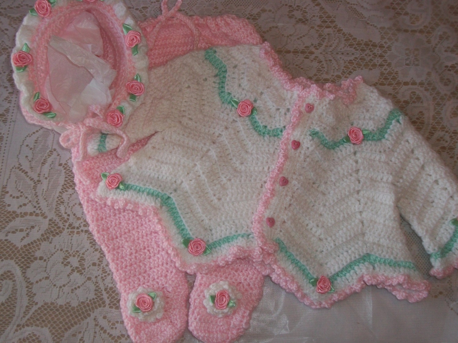 girl for sets crochet patterns free layette baby by Baby Girl Crochet MADEWITHLOVEBYSUZIEQ Layette Set Sweater