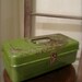 Green Metal fishing tackle olive color box rustic tool container industrial chic