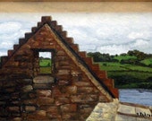 Irish landscape Print,"Top o' the World" Ireland Ruins Matted Print