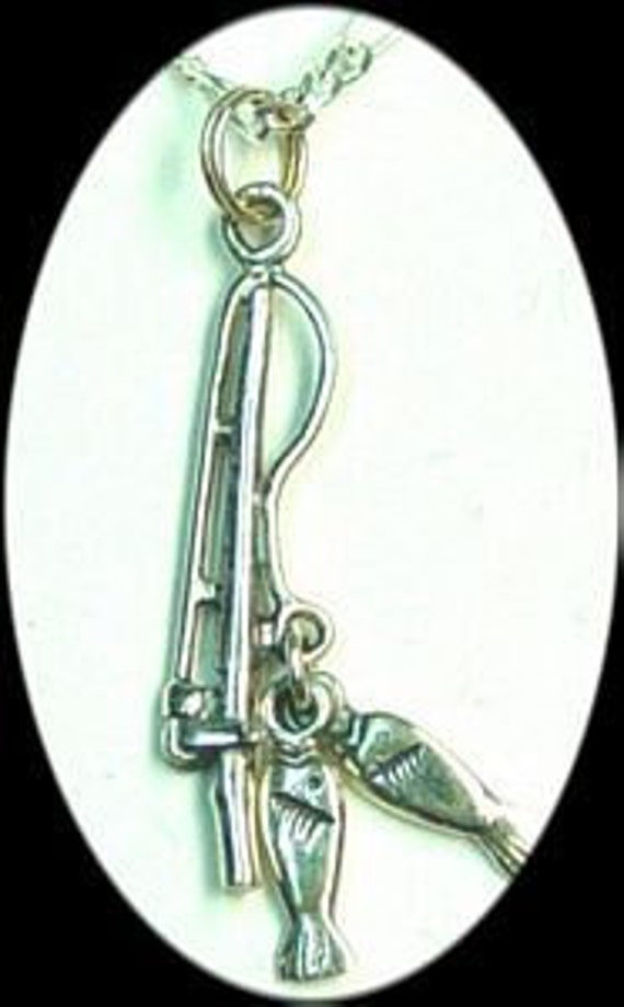 fishing reel sterling silver pendant charm by princeofdiamonds