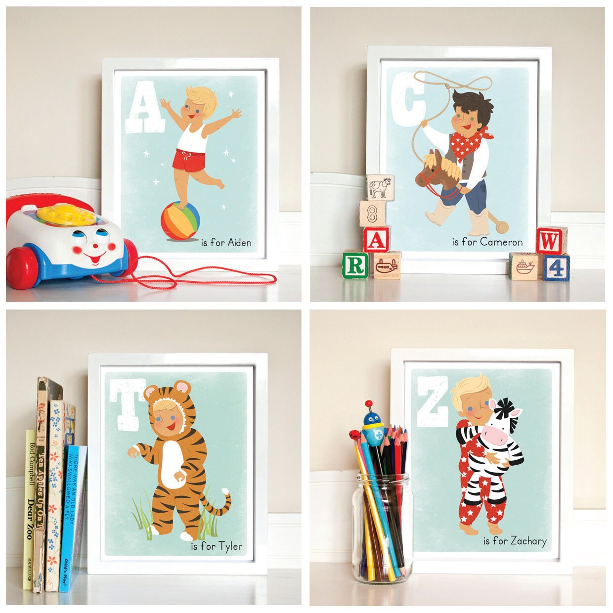 Boys Personalized Initial Print. Boys Wall Art. Childrens Wall