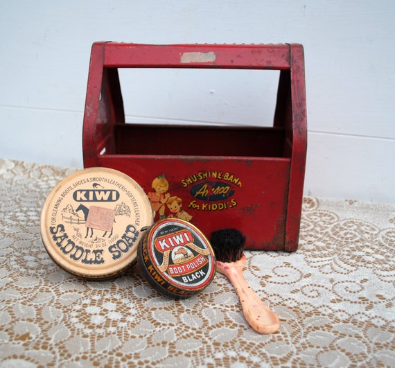 Vintage Red Metal Shoe Shine box by Amsco