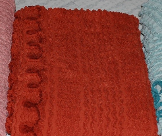 Vintage Rust Colored Curliques Chenille Bedspread Fabric