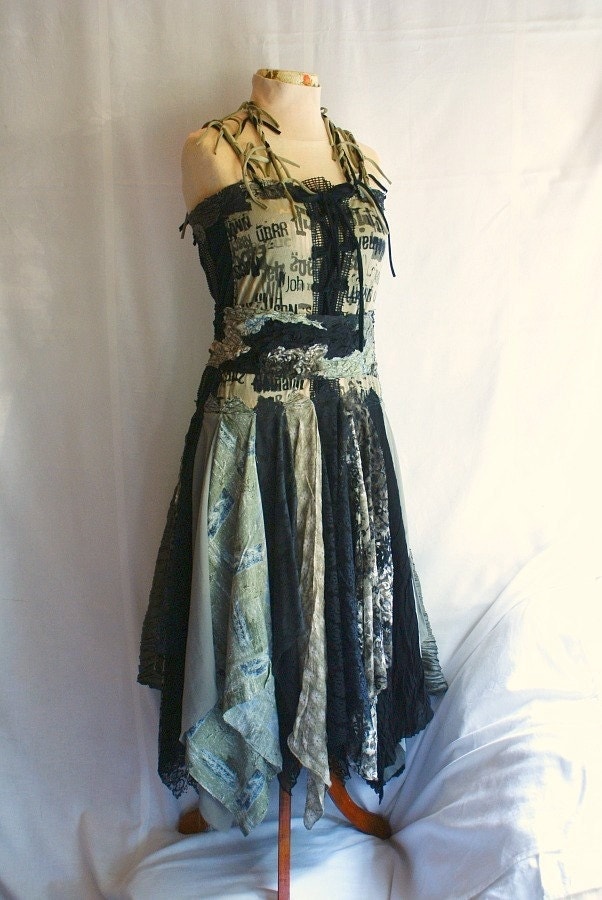 Fairy Tattered Dress Size M L Medium Large Upcycled by cutrag