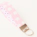Wristlet Keychain, Key Fob, White Elephants on Candy Pink Fabric