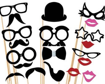 Photo Booth Props - Best Photobooth Prop - 20 piece Party Props set - Birthday, Wedding Photo Props