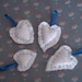 Gift Tie Ons, Shabby Small Puffy Scrap Hearts, Ornaments, Blue and White