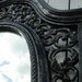 Large Vintage Ornate Baroque Oval Mirror in Glossy Black Gothic Hollywood Regency Paris Apartment French Country "Gate Keeper"