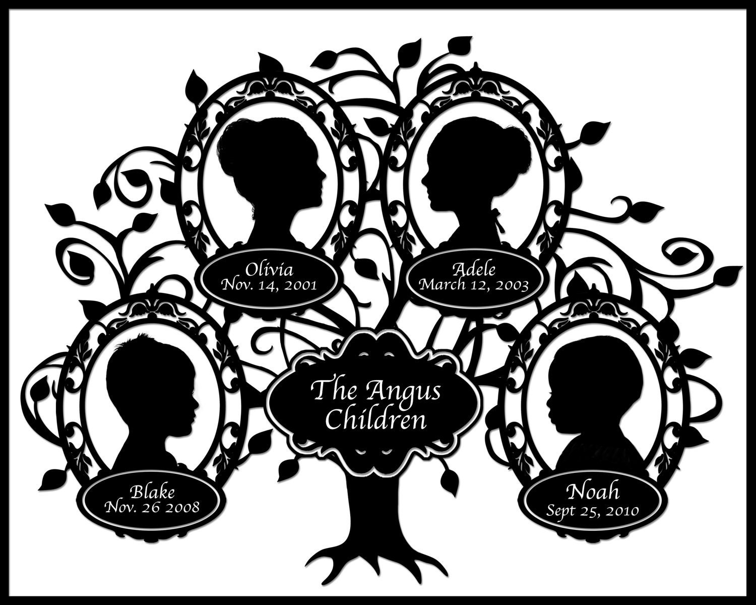 Custom Family Tree with 4 Silhouettes