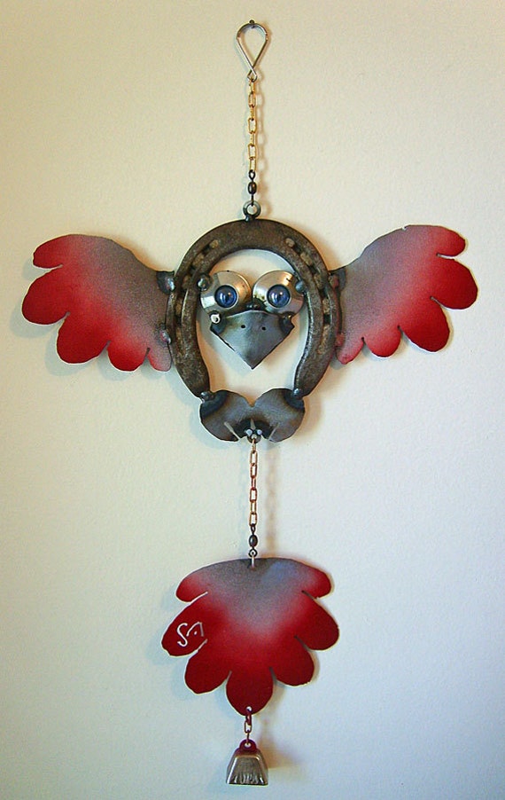 Items similar to Barn Owl Wind Spinner Recycled Steel w/ Horseshoes