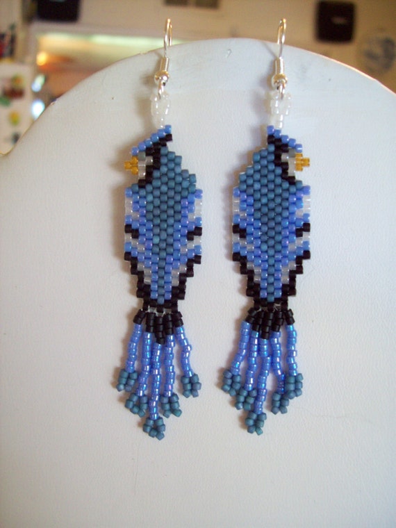 beaded bird native jay earrings beads patterns wild stitch brick bead seed beading earring miyuki animales pattern southwestern