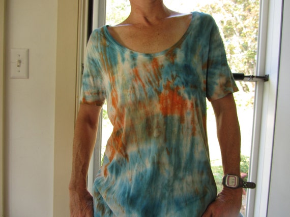 Tie Dye Old Navy Tshirt in Watercolors of Teal and Tangerine in 100% ...