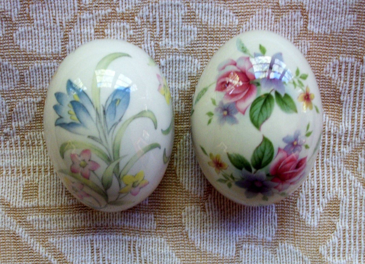 Two Vintage Porcelain Floral Eggs by The Egg Lady
