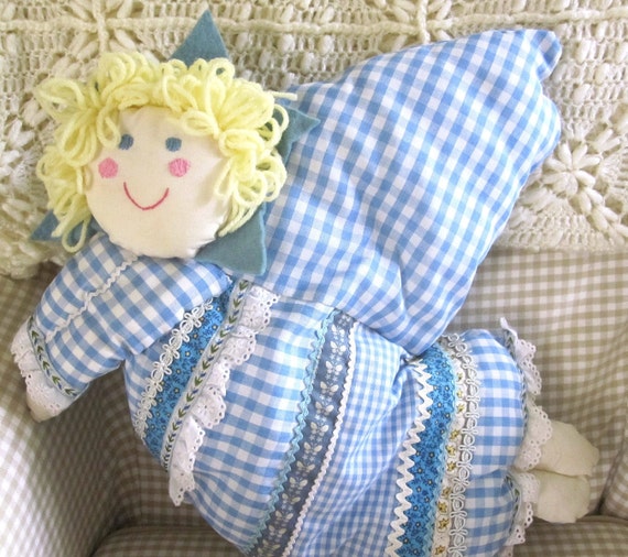 Vintage Handmade Plush Angel Pillow Blonde Stuffed Angel