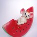 Vintage Mouse Plastic Coin Bank with Watermelon, Retro Cute Kitsch, 1960s Collectible, Made in Hong Kong