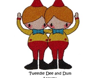 Machine Embroidery Tweedle Dee and Tweedle Dum from Alice in Wonderland